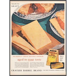 1959 Kraft Cracker Barrel Cheese Vintage Print Ad Cheddar Charcuterie Wall Art